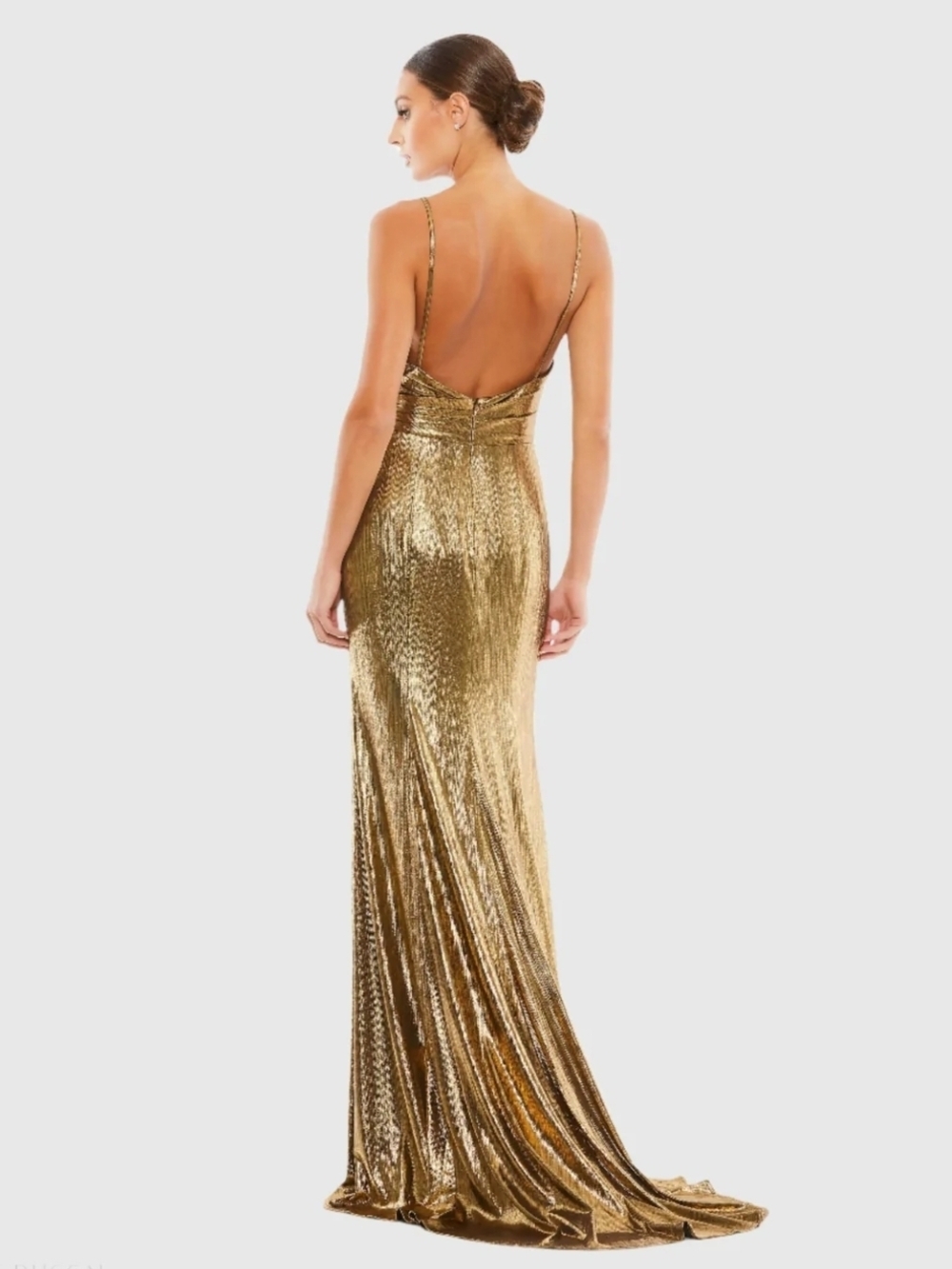 Mac Duggal Gold Sequin V-Neck Maxi Gown - Picture 2 of 11